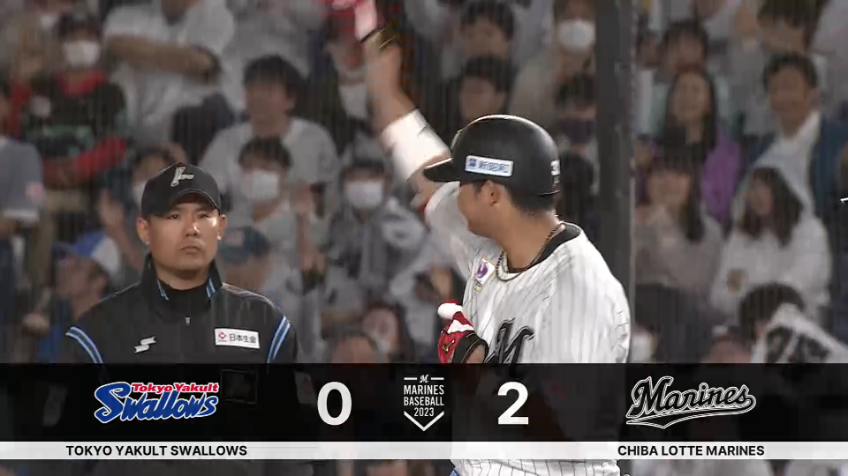 6回裏・M佐藤都志也 女房役が貴重な追加点をあげる!! センターへのタイムリーヒット!!