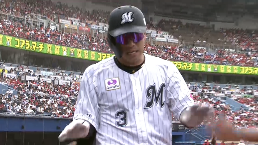 2回裏・M角中勝也 ベテランの一発!! ライトスタンドへの今季第1号先制ソロHR!!