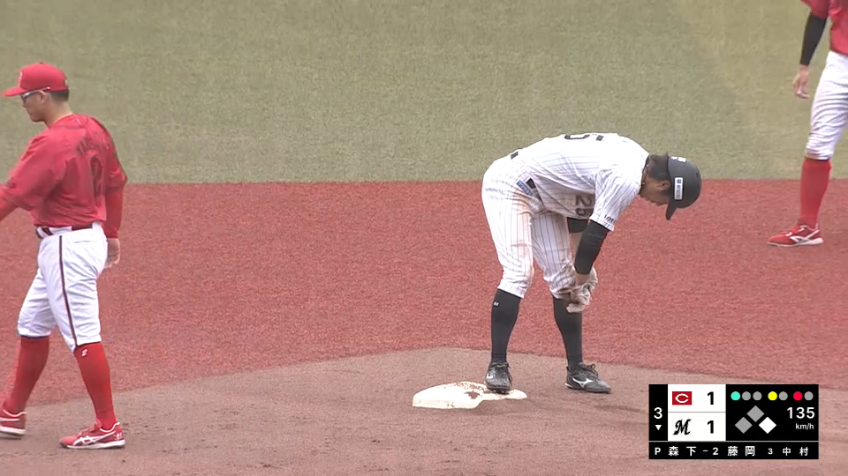 3回裏・M岡大海 完璧に盗んだ!! 今季8個目の盗塁を決める!!