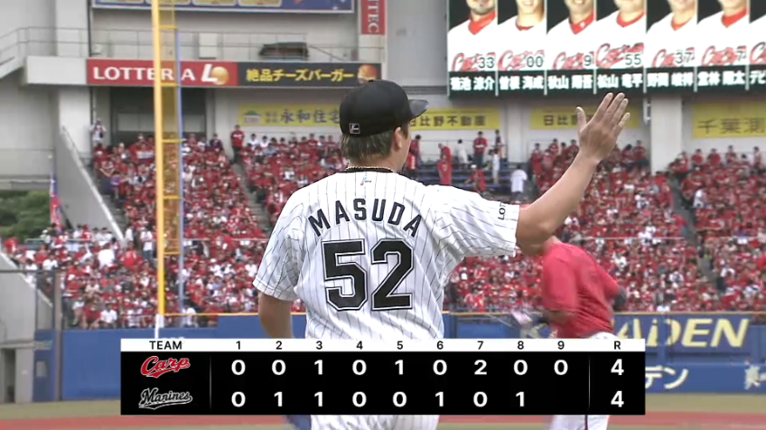 9回表・M益田直也 ピンチを凌ぎ味方の攻撃に希望を託すピッチング!!