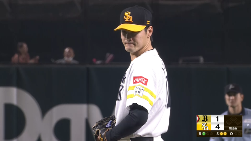 8回表・H有原航平 見逃し三振!! 気迫のこもる投球を見せる!!