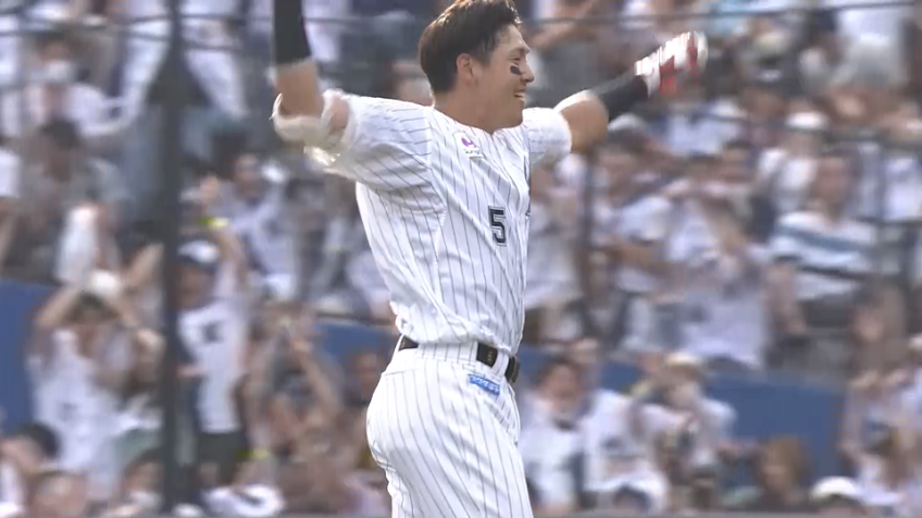 9回裏・M安田尚憲 レフトへの犠牲フライでサヨナラ勝利を決めた!!