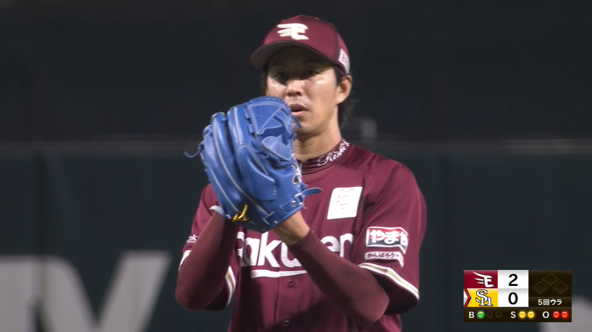 5回裏・E岸孝之 抜群の制球で本日4個目の三振を奪う!!