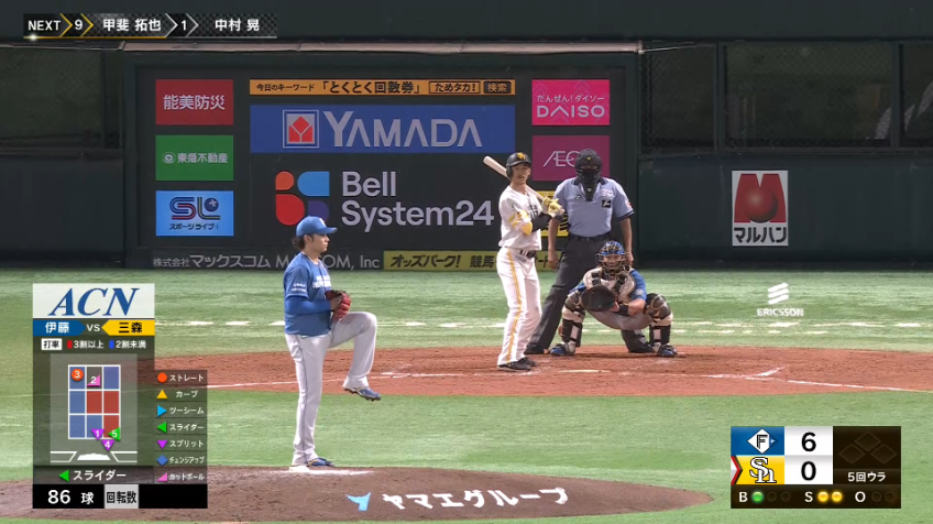 5回裏・F伊藤大海 出た!! 得意の超スローボール!!