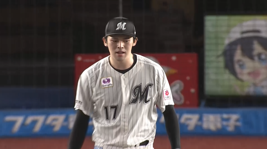 8回表・M佐々木朗希 終盤でもうなる160km/h越えのストレート!! 11個目の奪三振!!