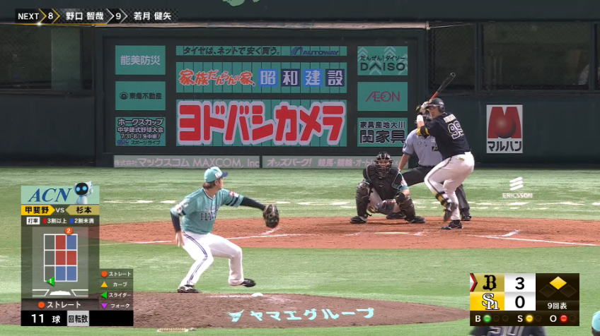 9回表・H甲斐野央 追加点を許さず!! ダブルプレーでピンチを凌ぐ!!