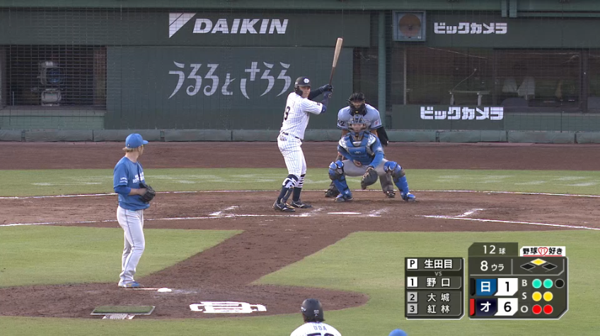 8回裏・B野口智哉 センターオーバーのタイムリー3ベースヒット!!