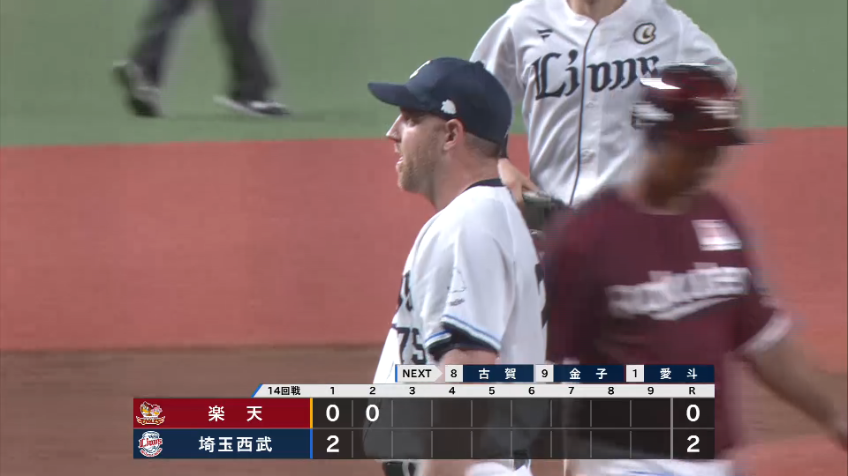 2回表・Lエンス 1アウト2,3塁のピンチを背負うも気迫のピッチングで無失点に抑える!!