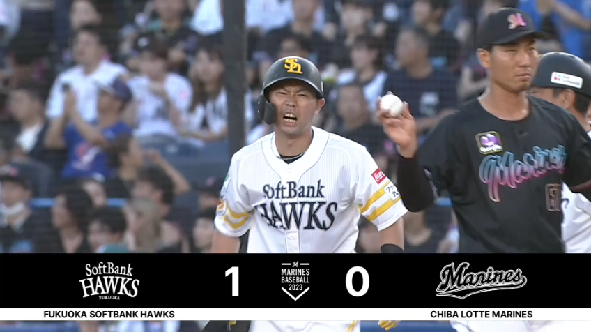 1回表・H中村晃 4番の一打で先制に成功!! ライトへのタイムリーヒットを放つ!!