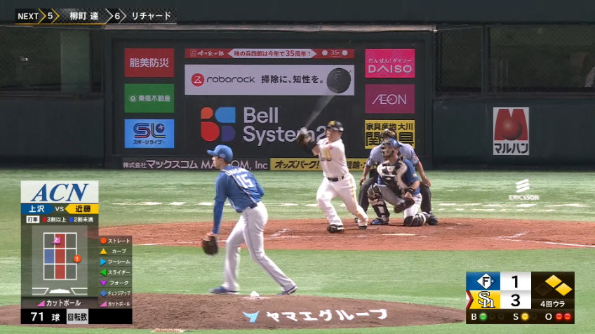 4回裏・H近藤健介 2アウトから貴重な追加点!! ライト線へのタイムリー2ベースヒット!!