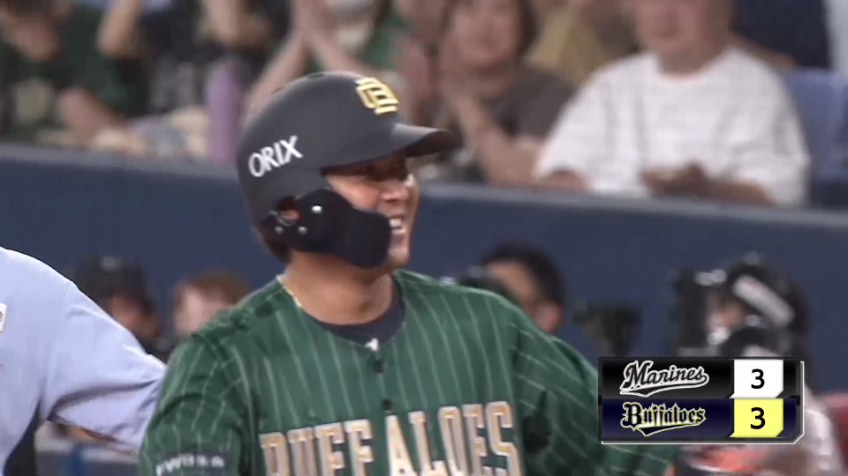 6回裏・B西野真弘 ベテランの力!! レフトへの同点タイムリーヒットを放つ!!