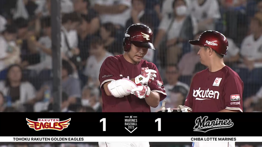 3回表・E島内宏明 センター前へのタイムリーポテンヒットで同点に追いつく!!