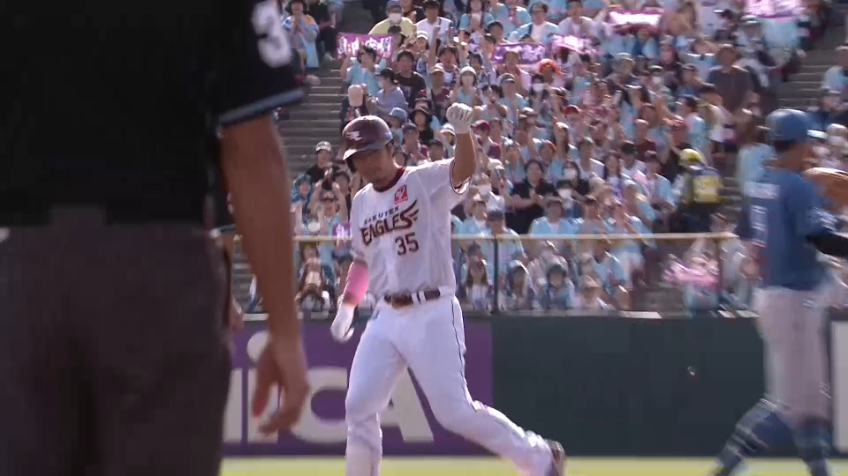 1回裏・E島内宏明 主軸の一打!! 一塁線を抜けるタイムリー2ベースヒットで先制!!