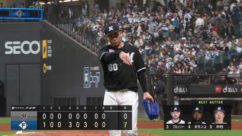 8回裏・M横山陸人 3者連続三振!! 2イニングを4奪三振無失点で抑える好投!!