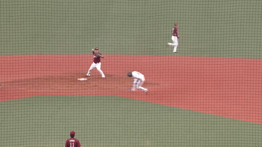 4回裏・E村林一輝 鉄壁の二遊間守備!! センター前に抜けそうな当たりをアウトに!!