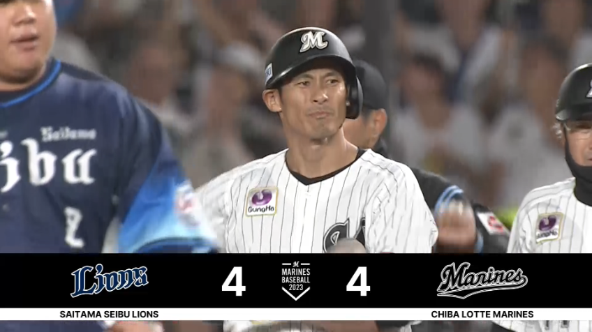 4回裏・M荻野貴司 互いに譲らない一進一退の攻防!!ライトへの同点タイムリーヒット!!